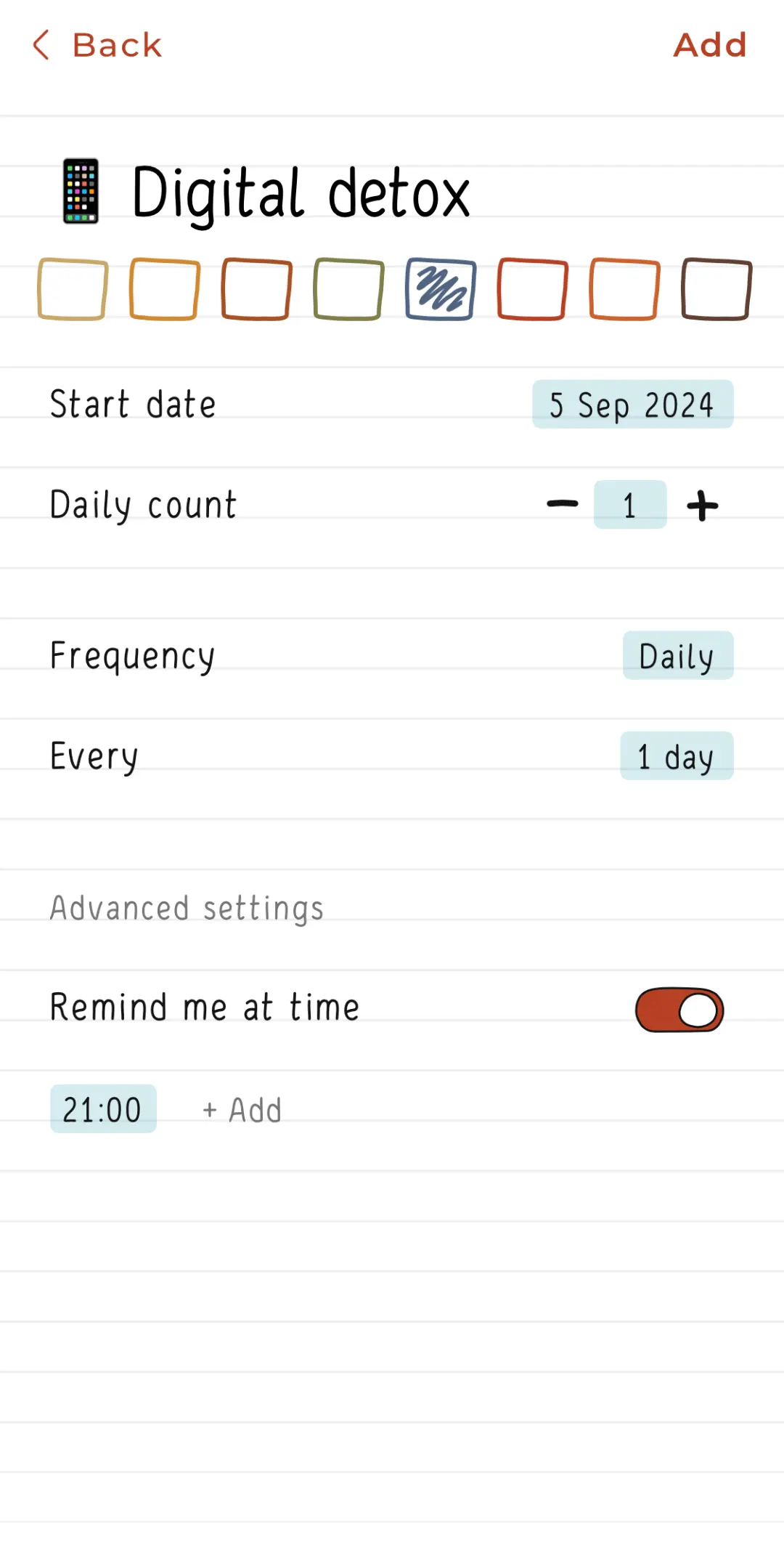 Screenshots of the Hizo app with habit creation.