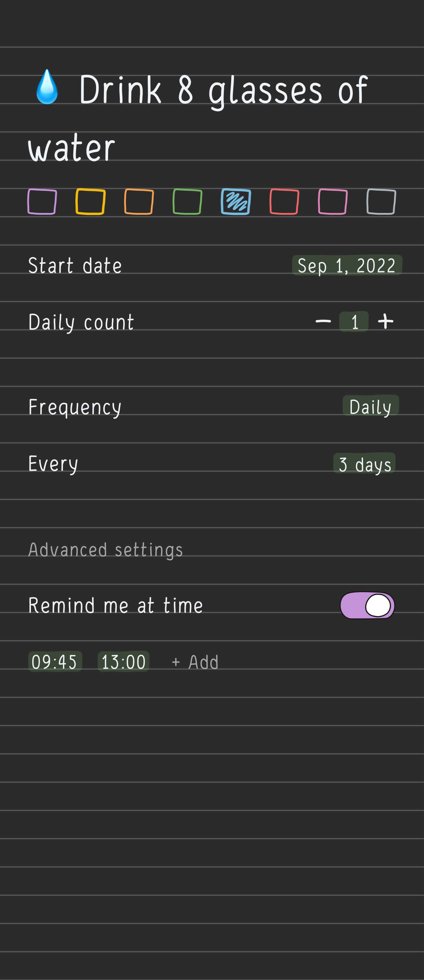 Screen with edit habit of Hizo app.
