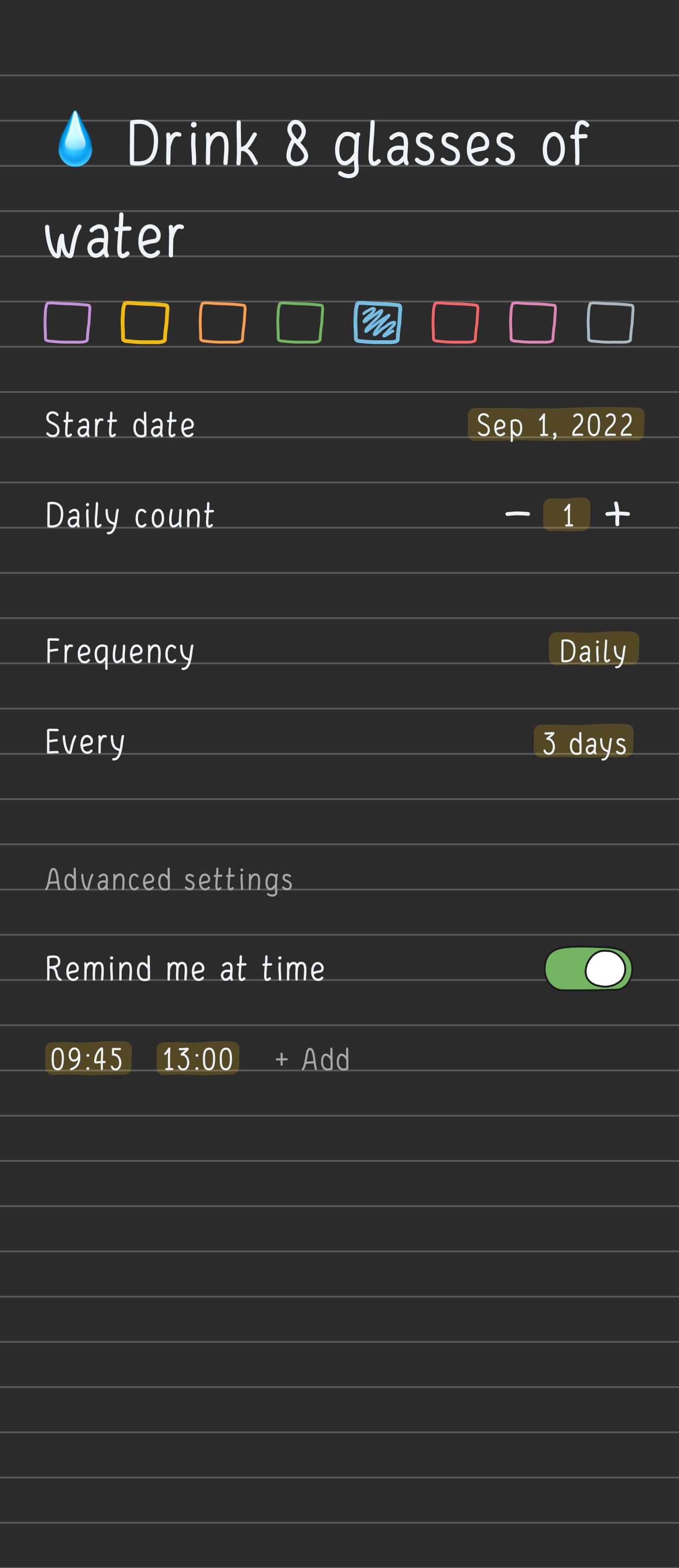Screen with edit habit of Hizo app.