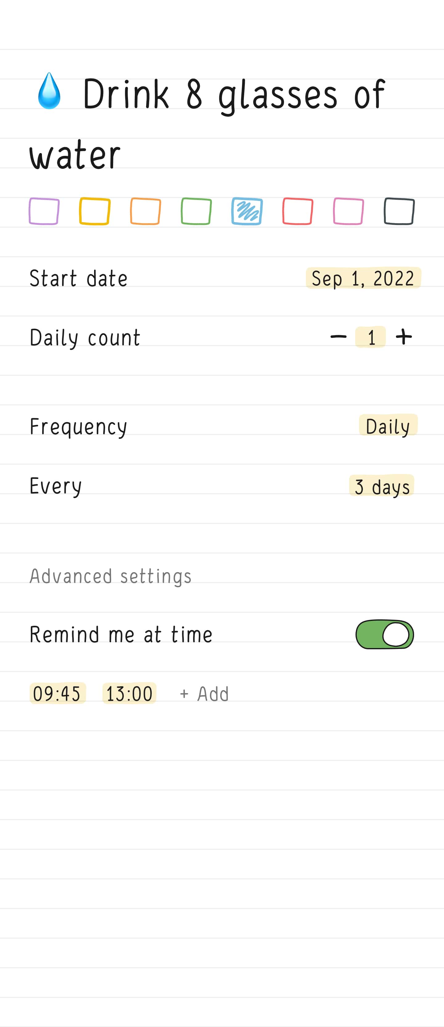 Screen with edit habit of Hizo app.