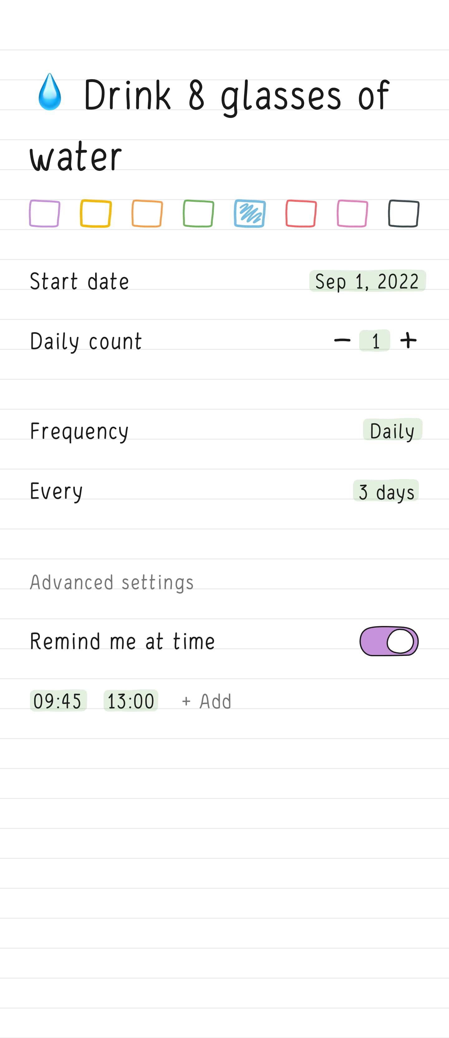 Screen with edit habit of Hizo app.