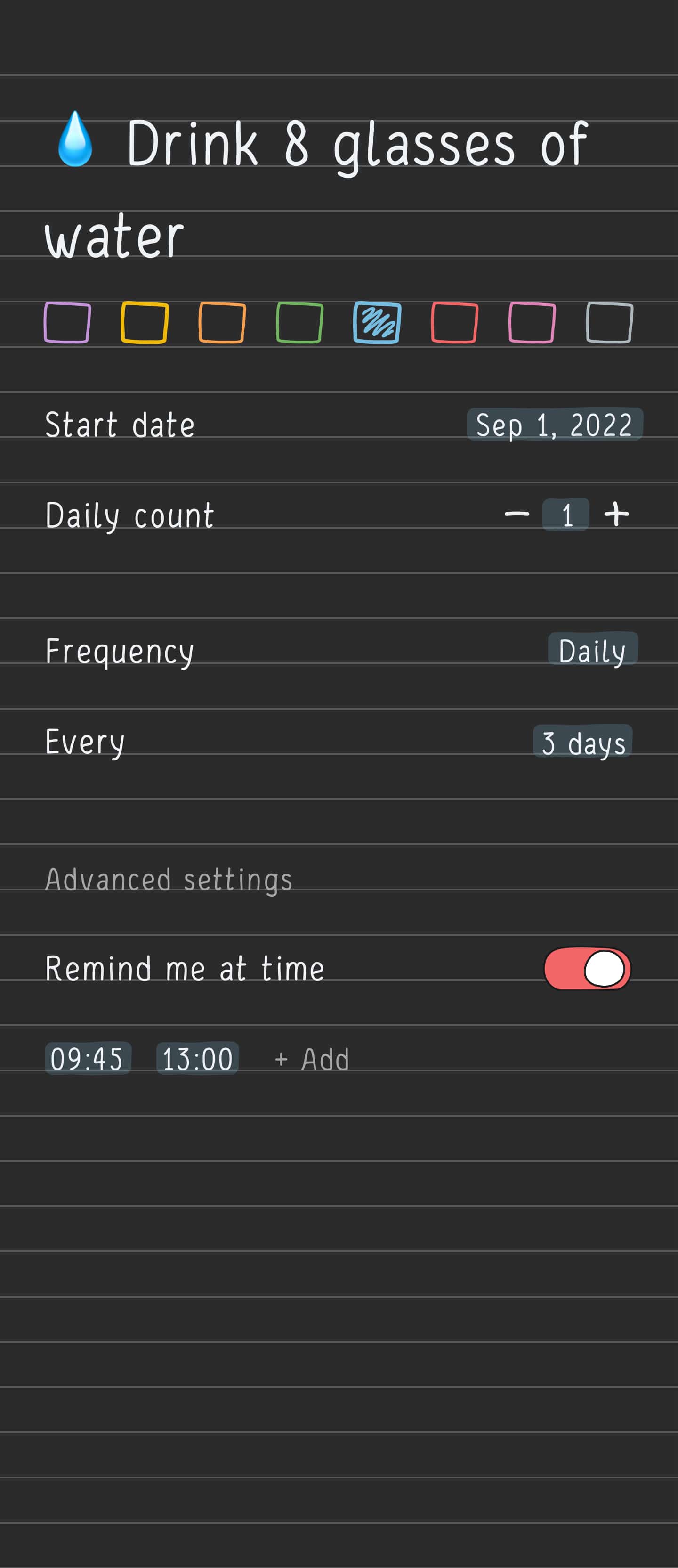 Screen with edit habit of Hizo app.