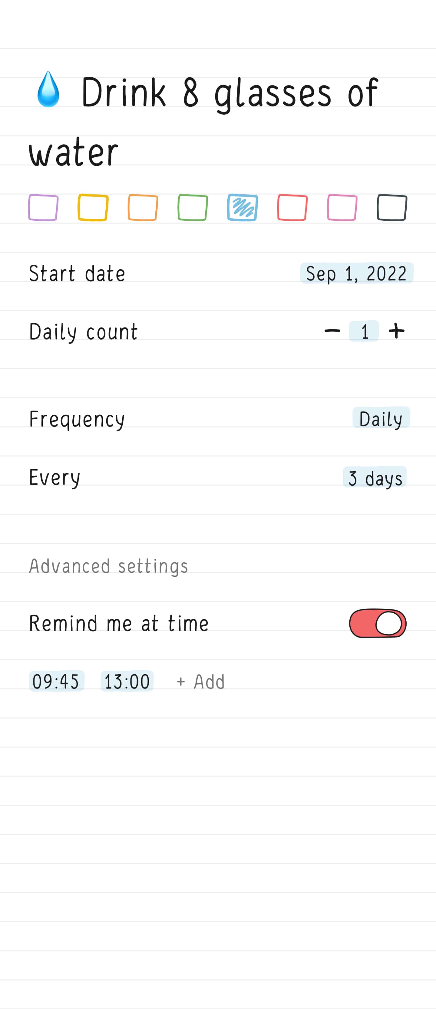 Screen with edit habit of Hizo app.