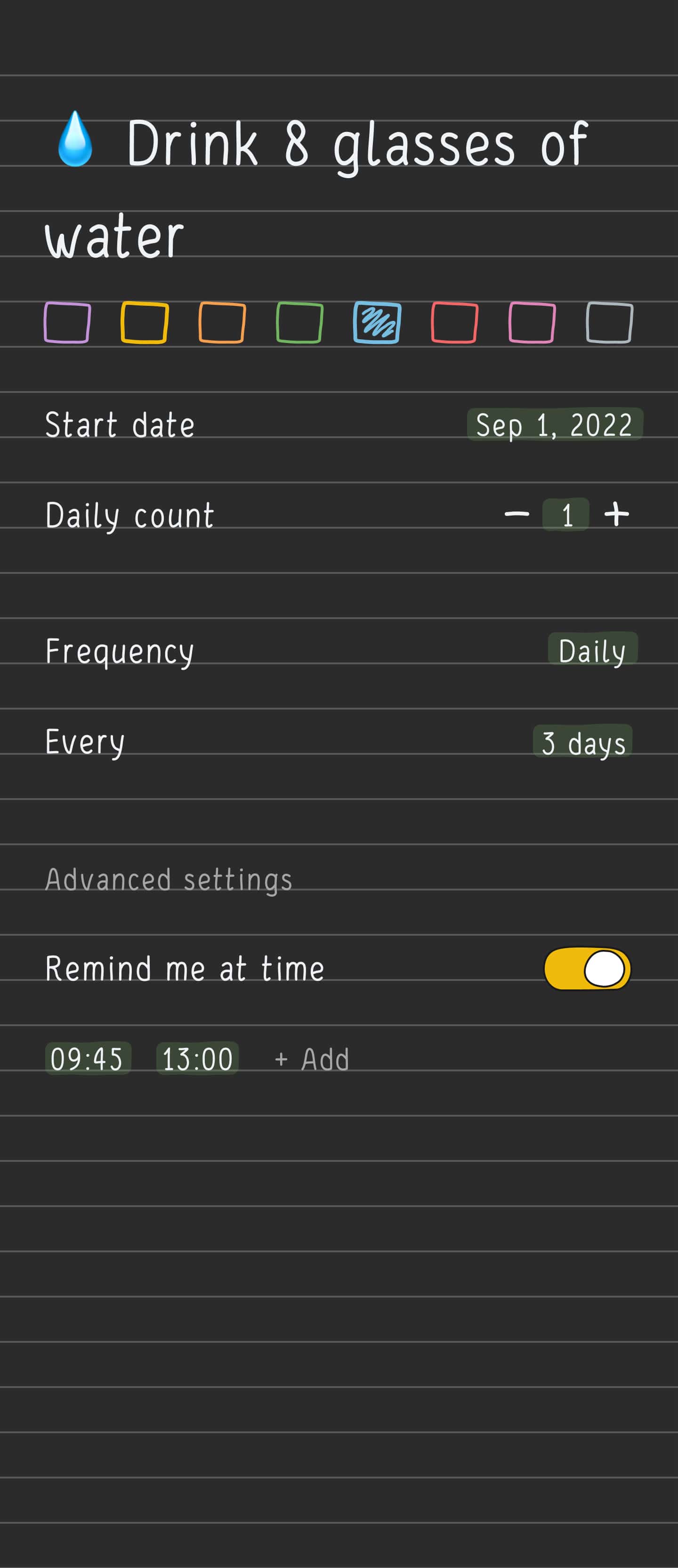 Screen with edit habit of Hizo app.