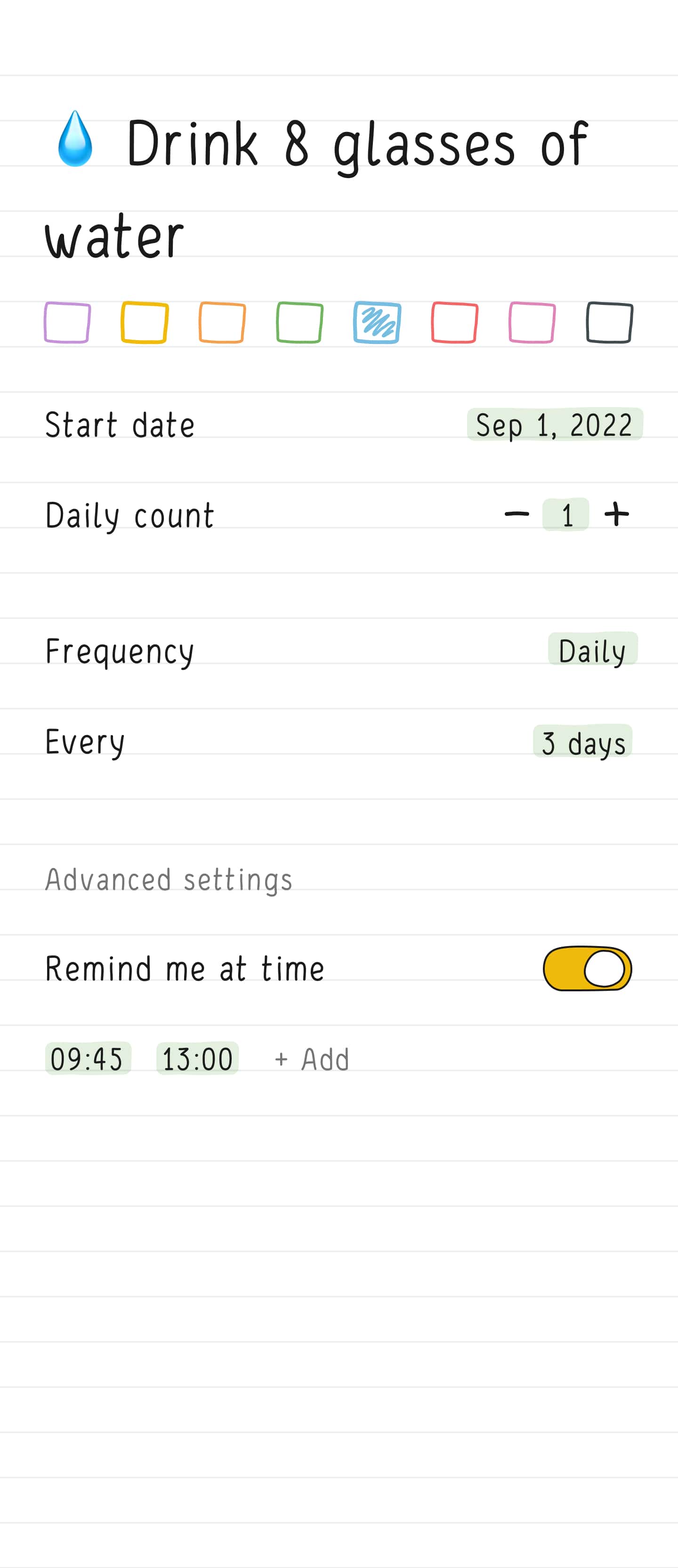 Screen with edit habit of Hizo app.