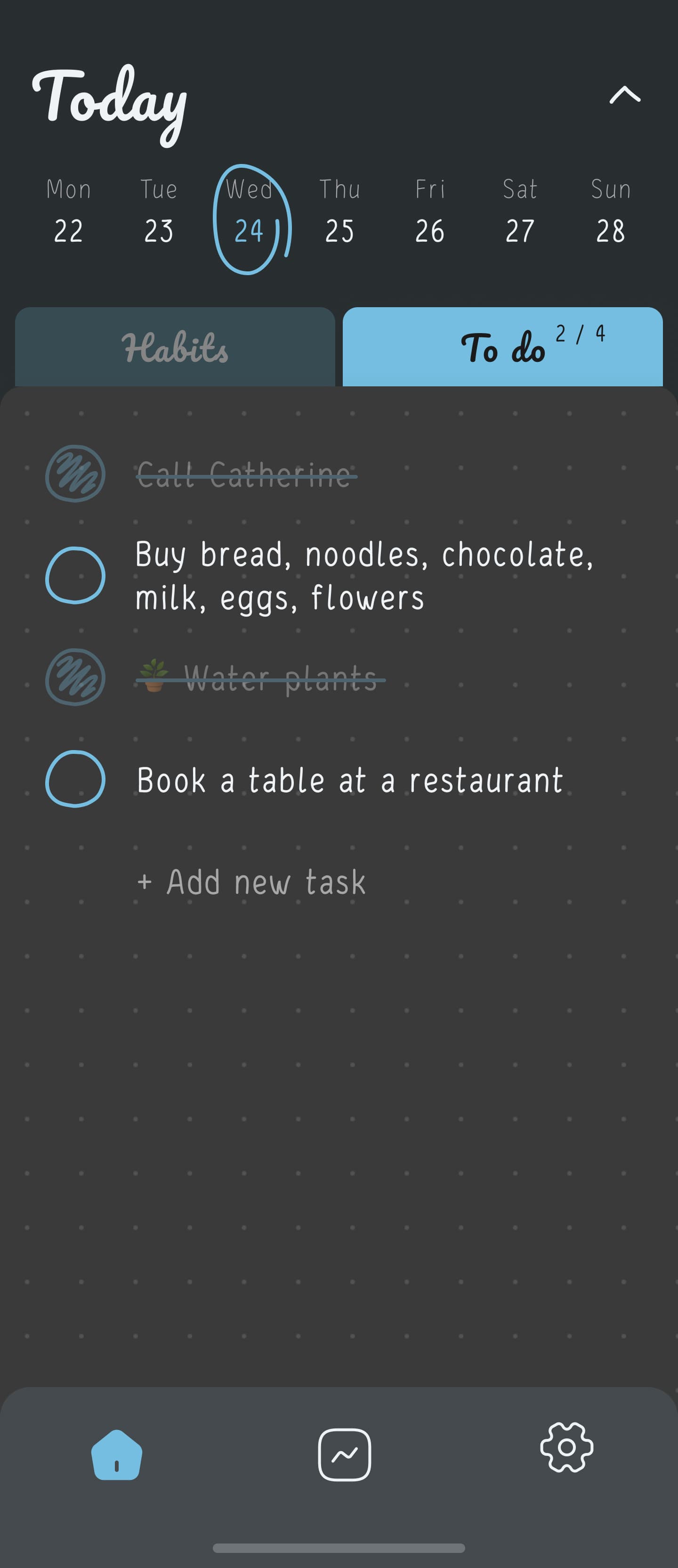 Home screen of Hizo app with todo list.