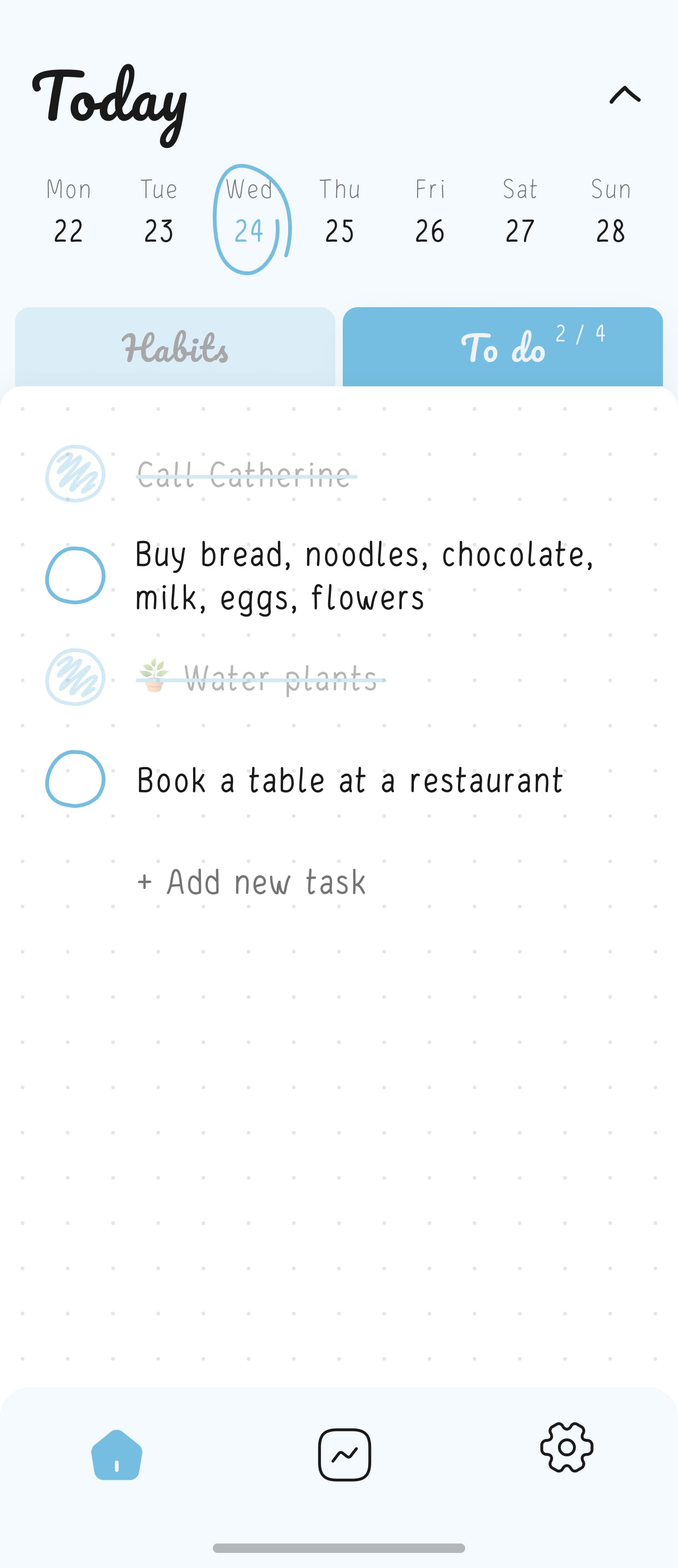 Home screen of Hizo app with todo list.