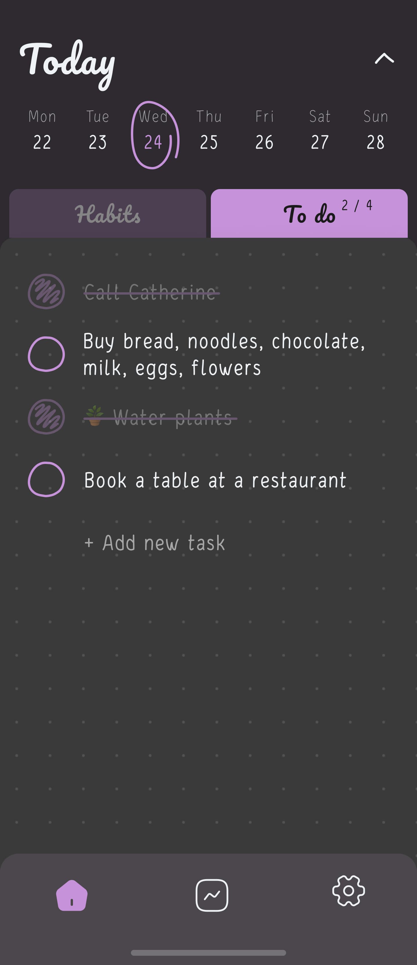 Home screen of Hizo app with todo list.