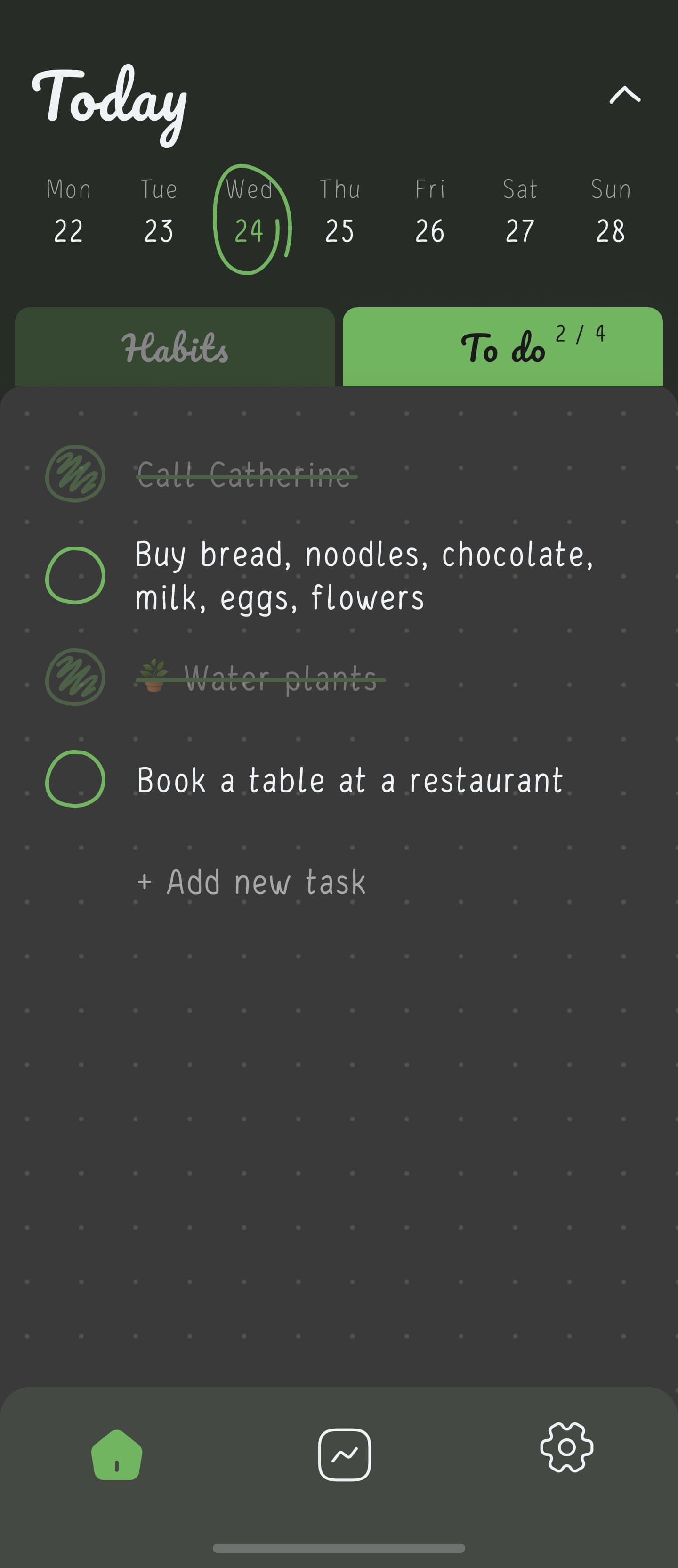 Home screen of Hizo app with todo list.