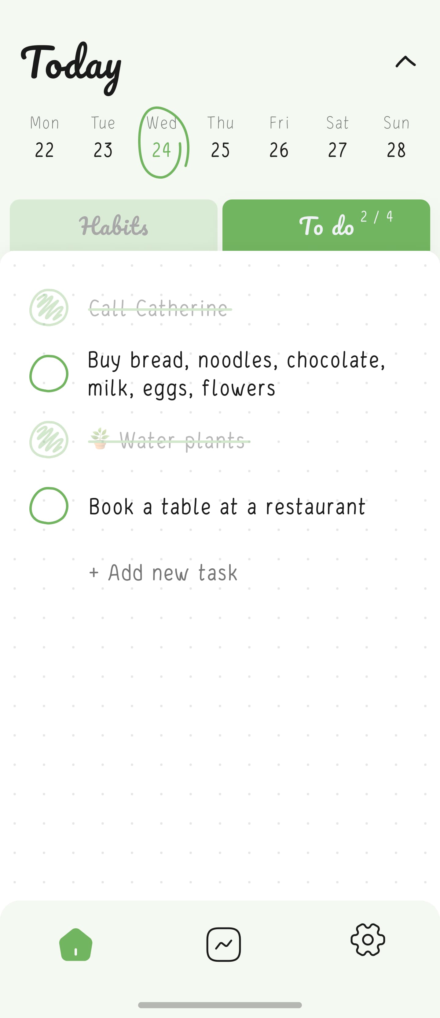 Home screen of Hizo app with todo list.