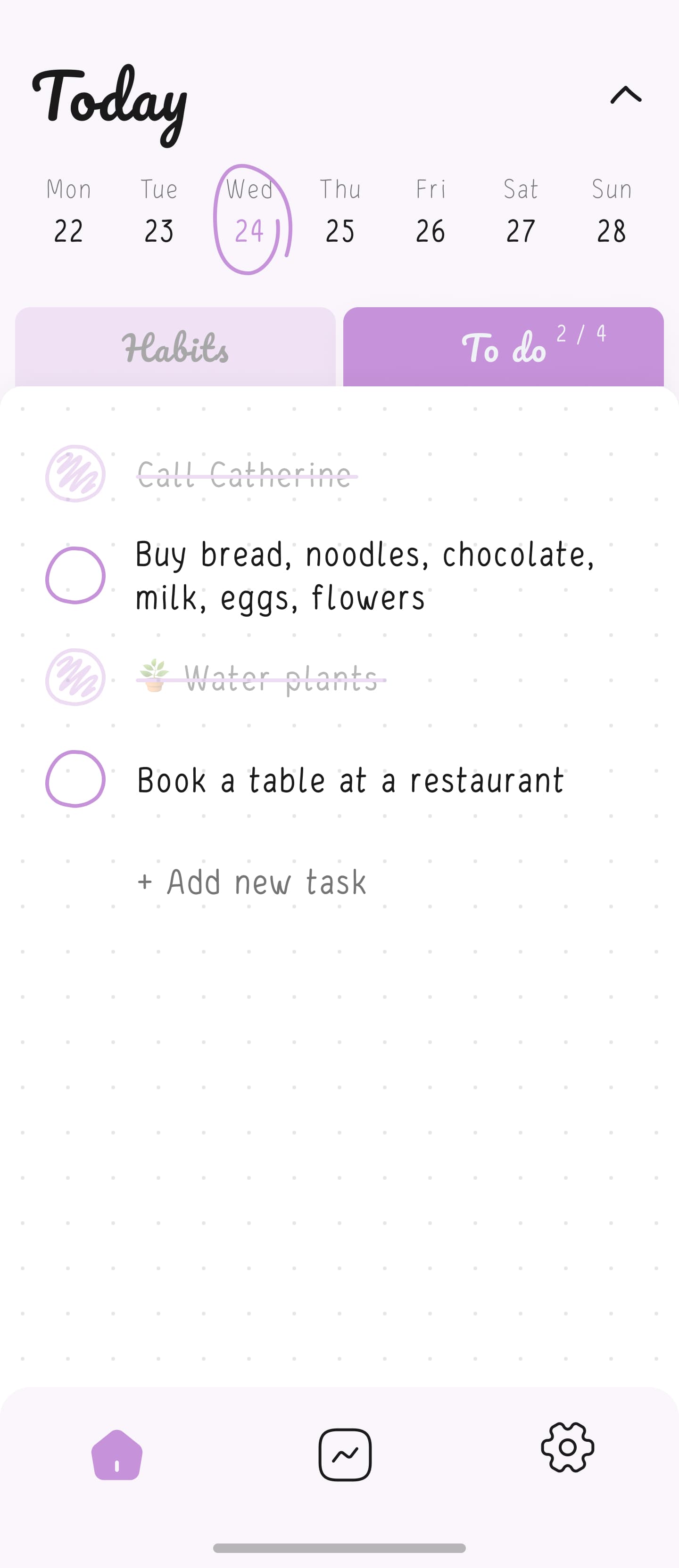 Home screen of Hizo app with todo list.