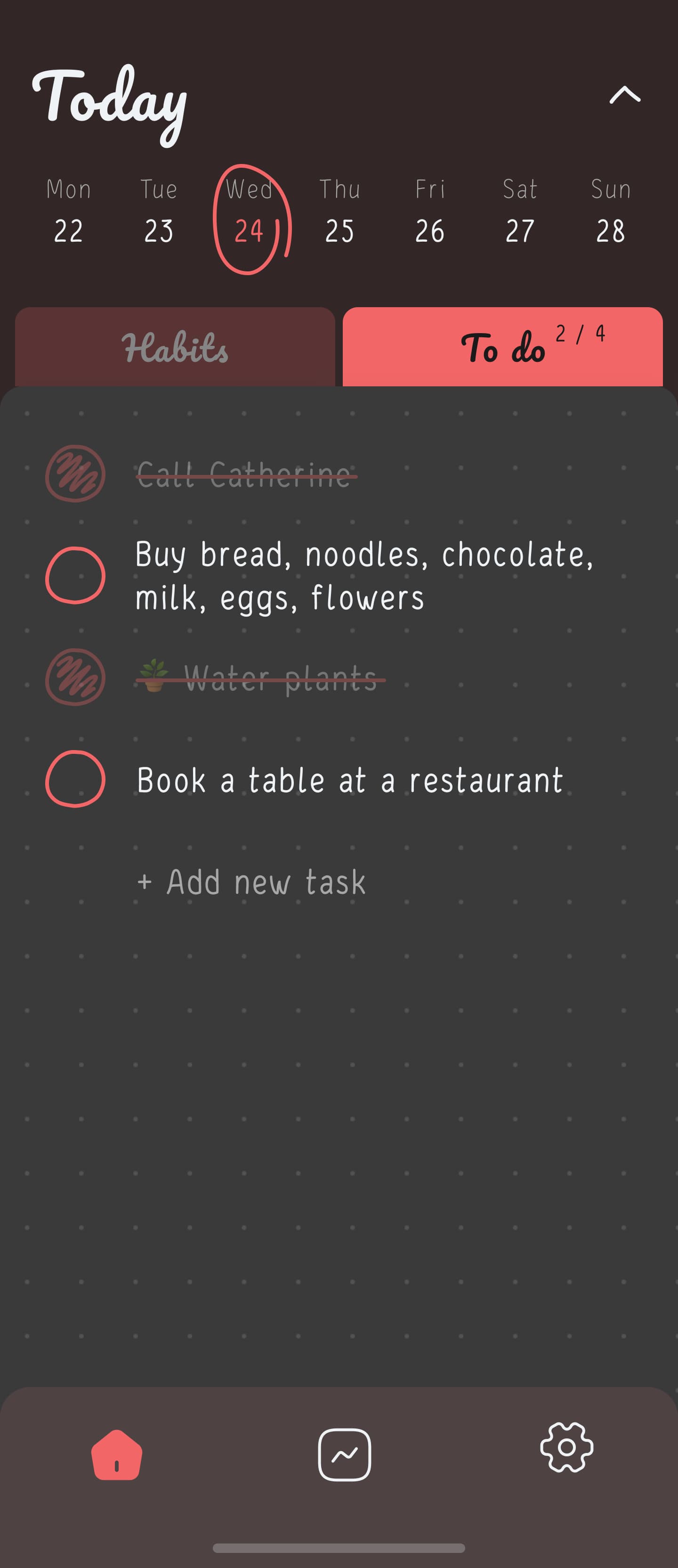 Home screen of Hizo app with todo list.