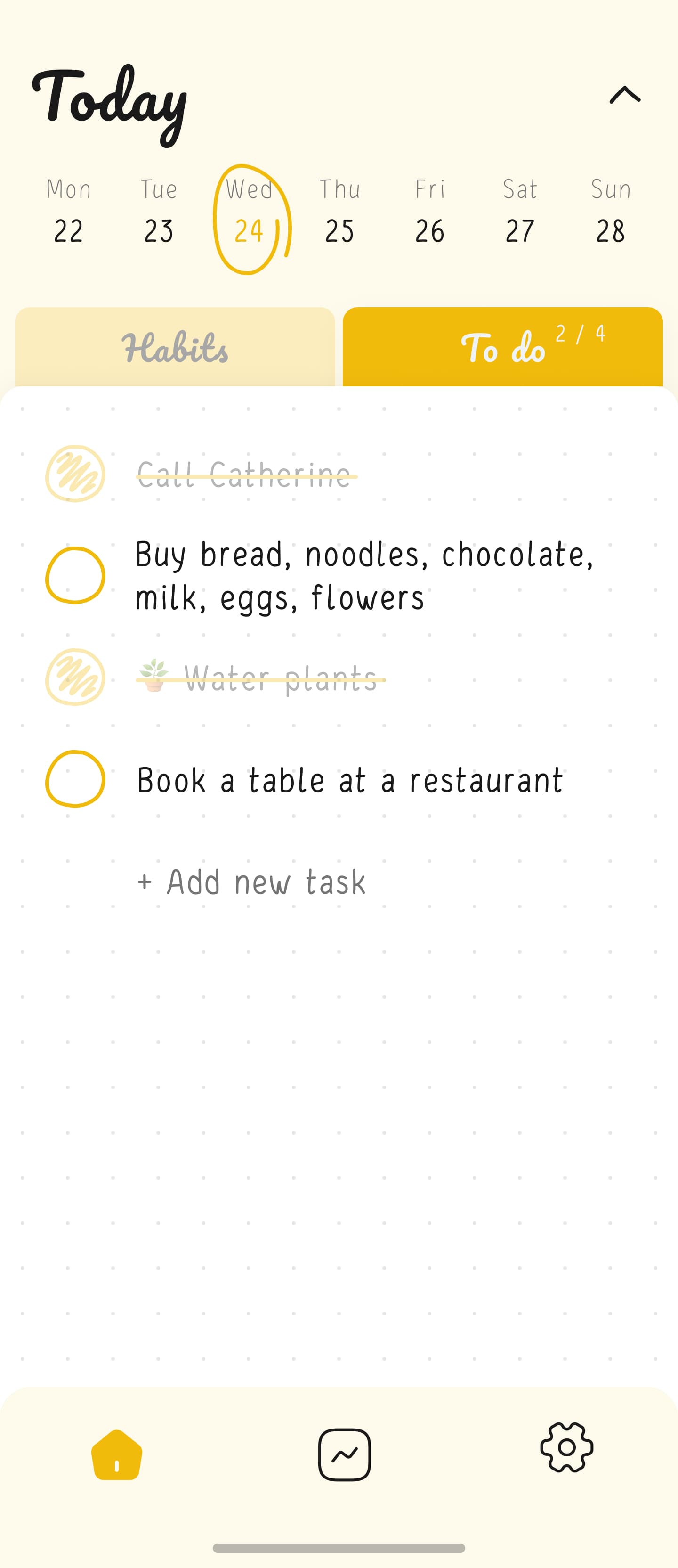 Home screen of Hizo app with todo list.
