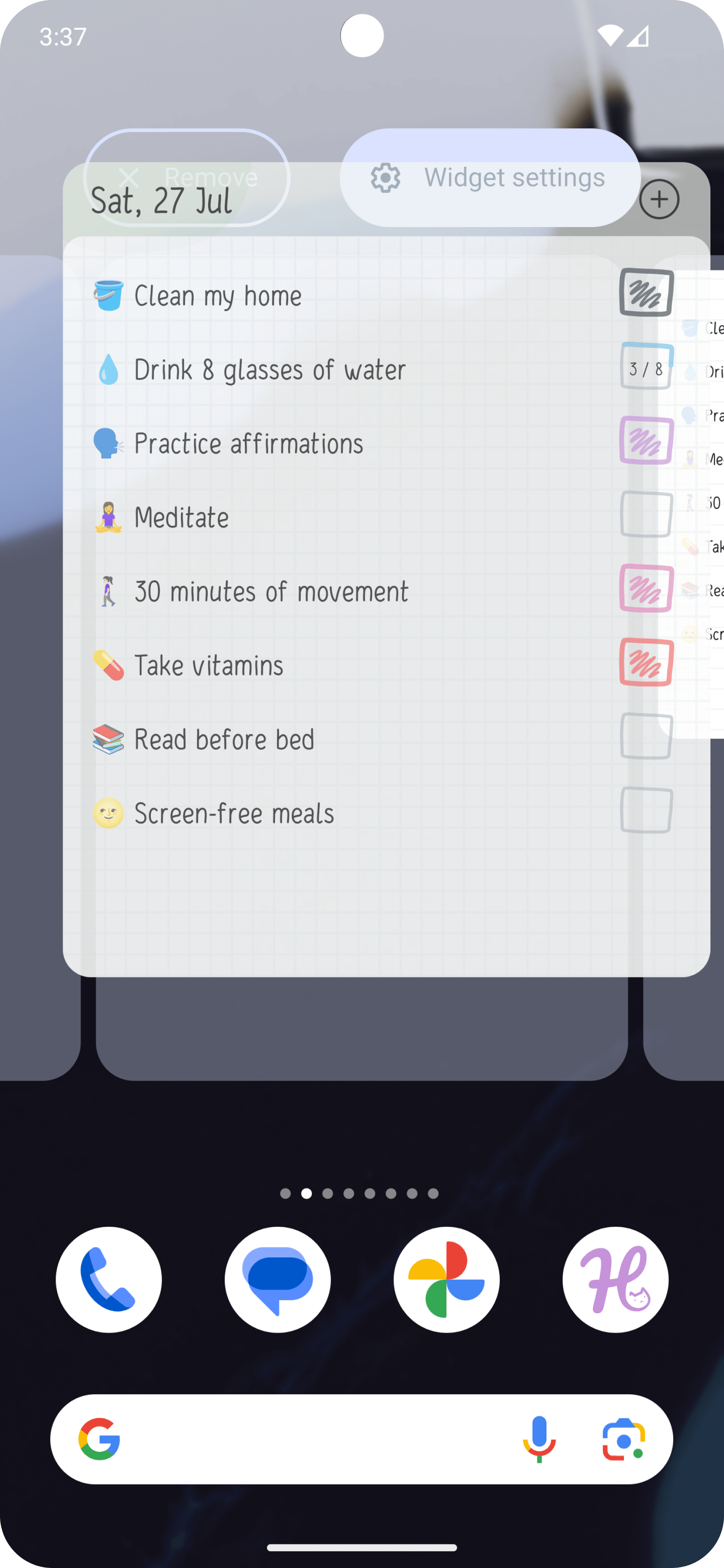 Or, long press the widget and drag it to the Widget settings button.
